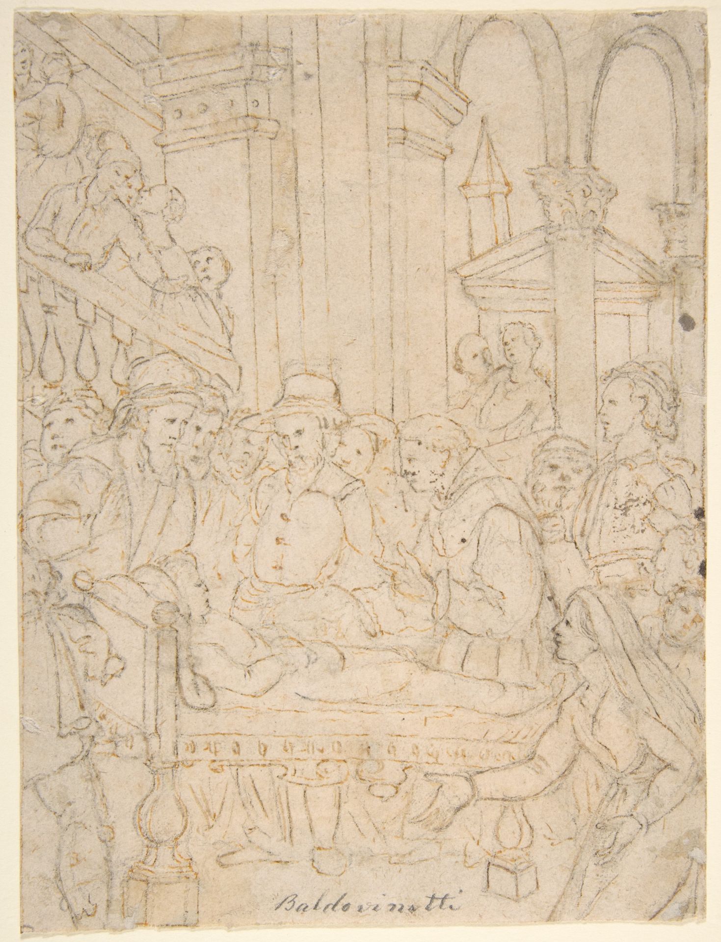 Saint Anthony of Padua Healing a Sick Man (recto); Partial Figural Studies Based on the Composition on the Recto (verso) by Tiberio Titi