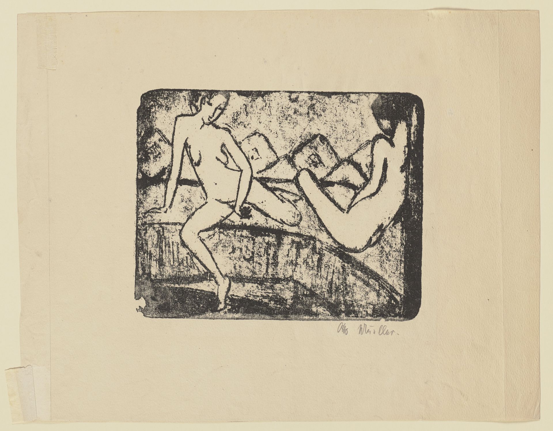 Zwei auf dem Sofa sitzende Mädchen by Otto Mueller