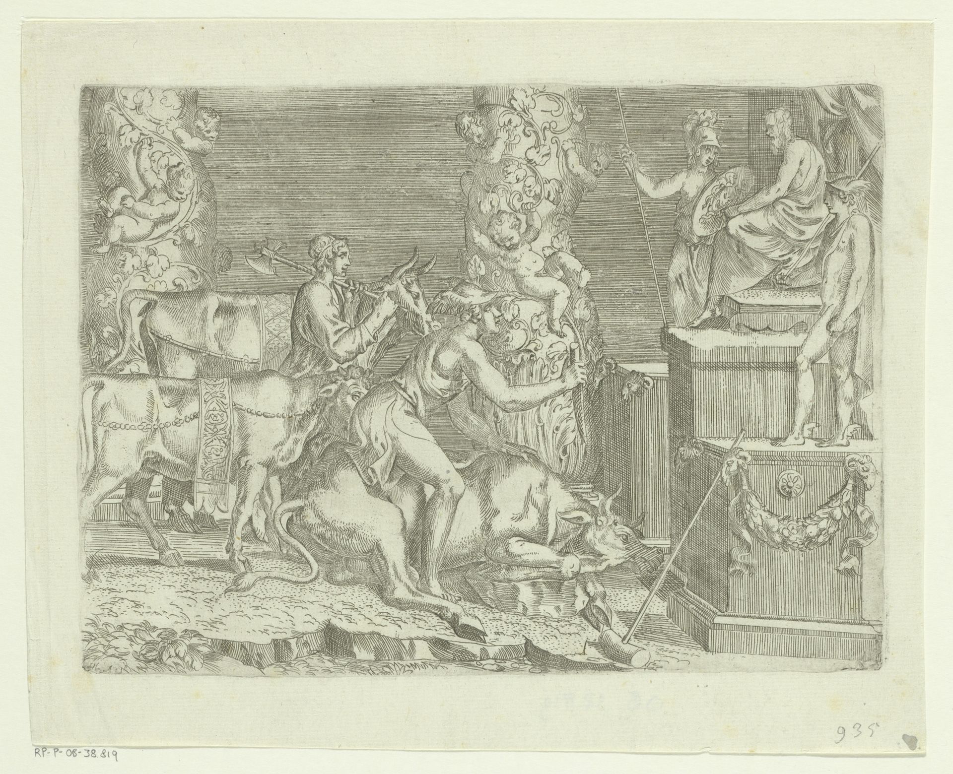 Perseus offert drie stieren by Battista Angolo del Moro