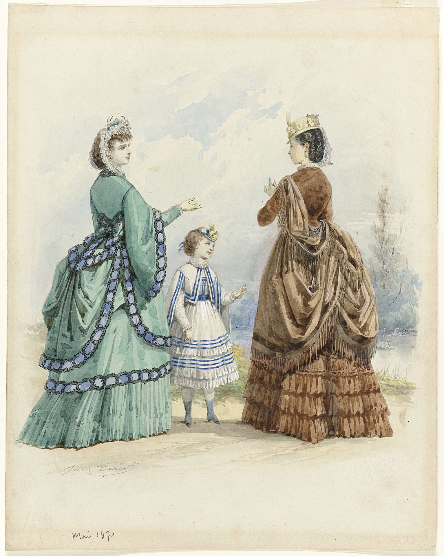 Twee vrouwen en een meisje, Mai 1870 by Jules David