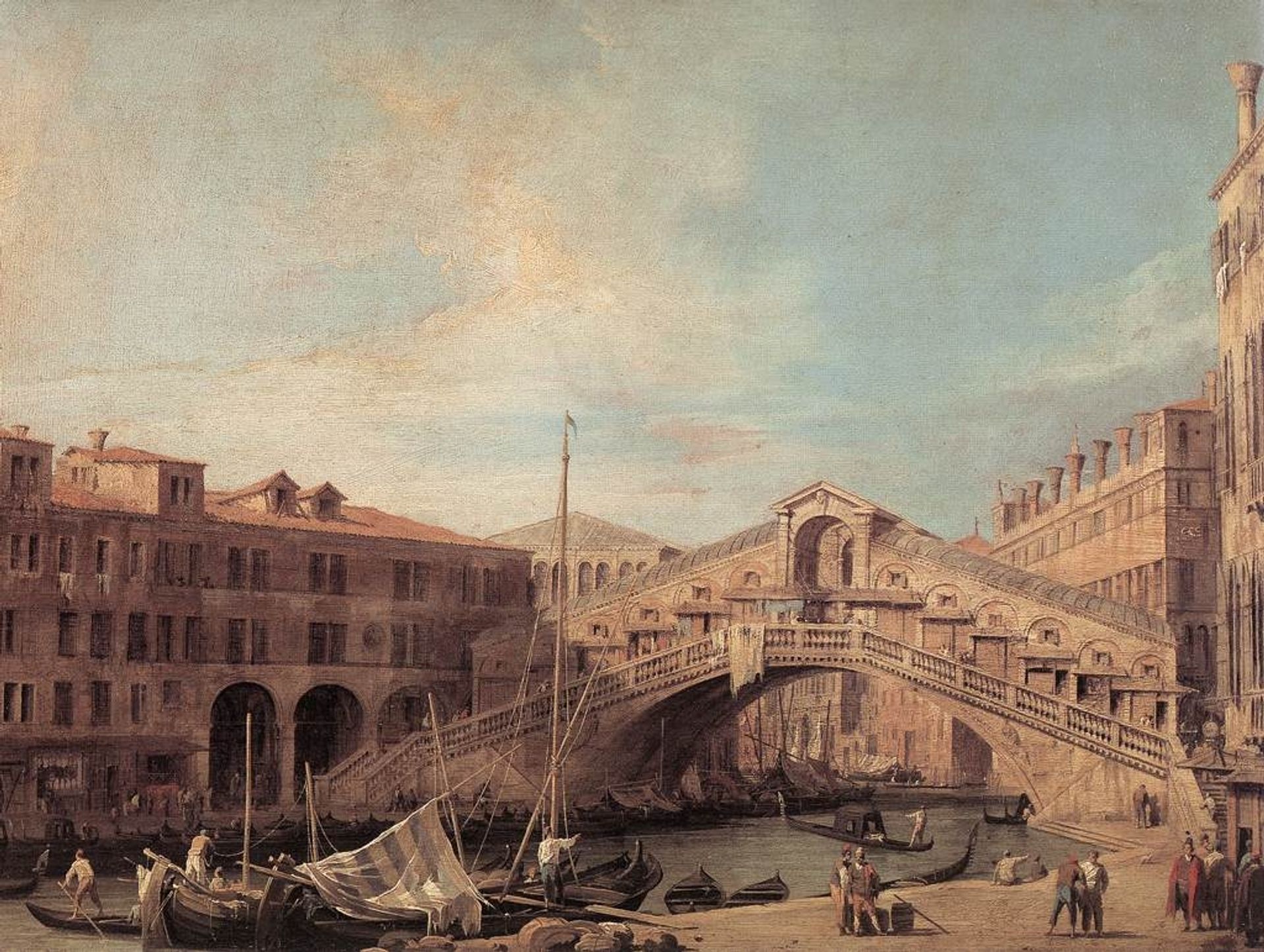 Grand Canal. The Rialto Bridge from the South. by Canaletto