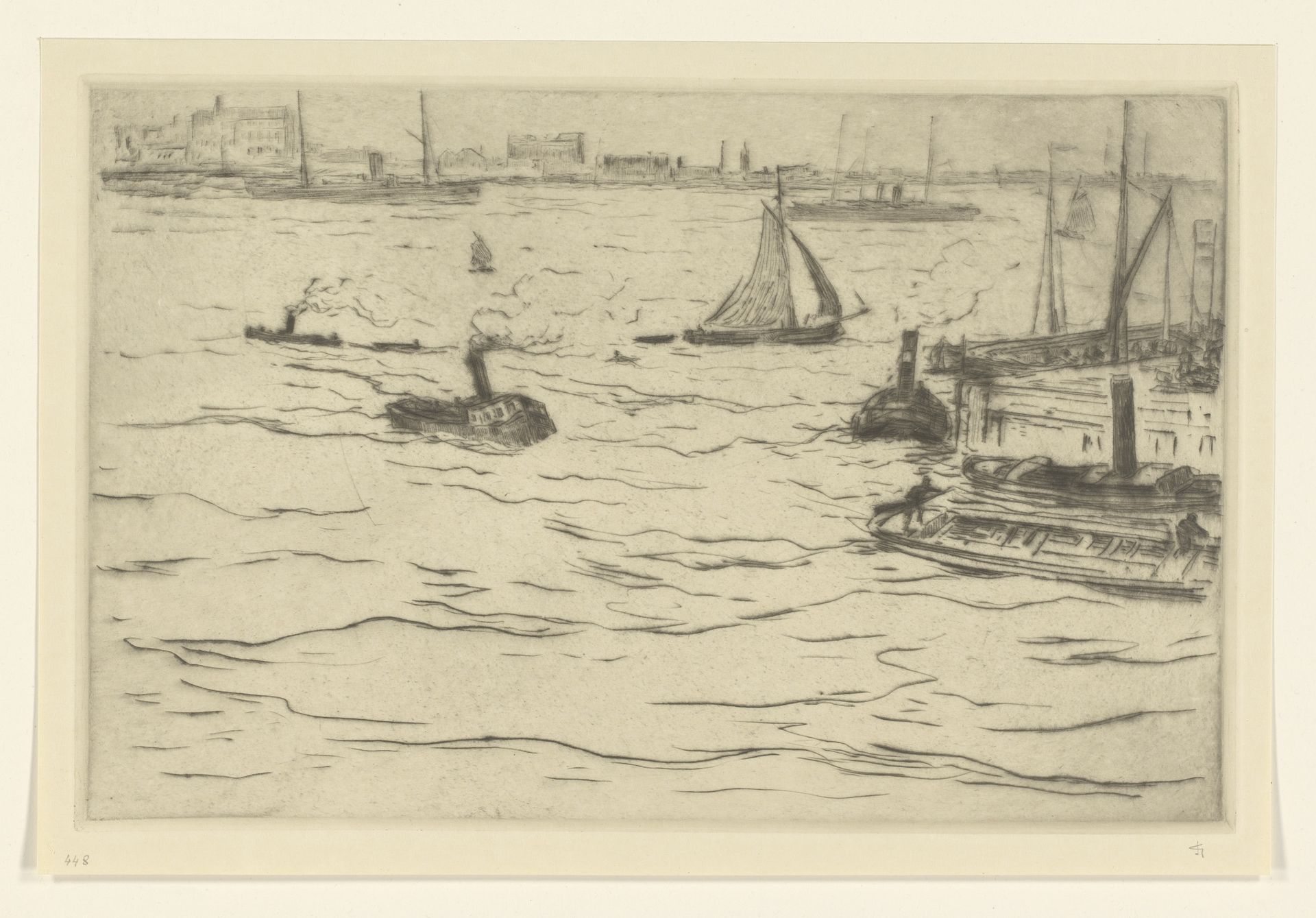 Gezicht op de Maas te Rotterdam by Carel Nicolaas Storm van 's-Gravesande