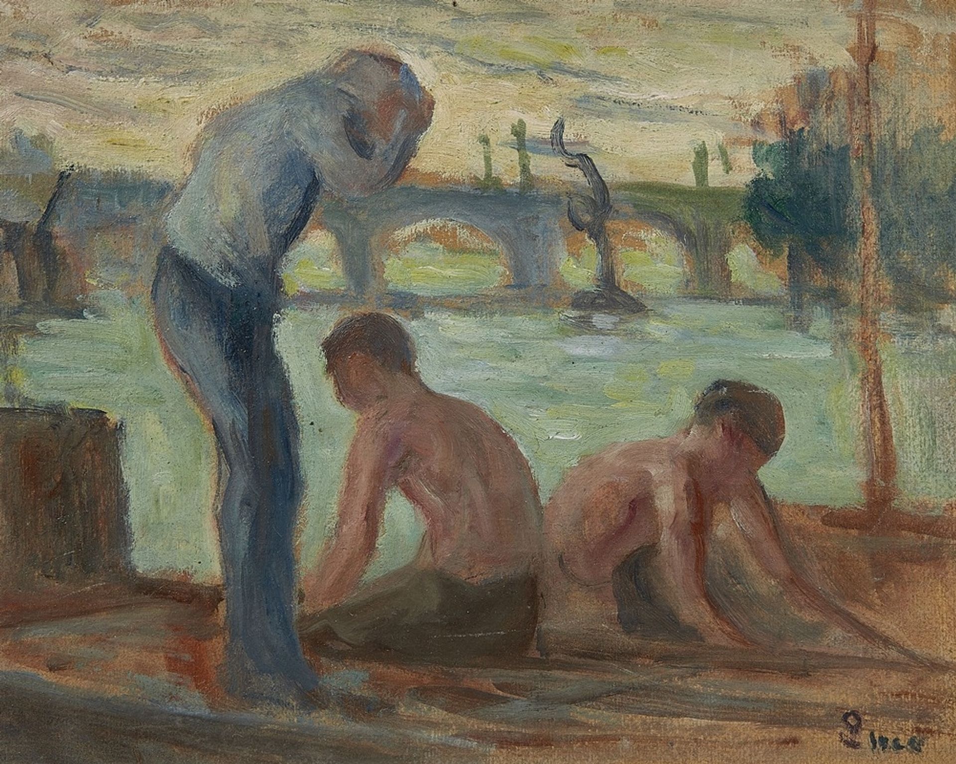 Personnages en bord de Seine by Maximilien Luce