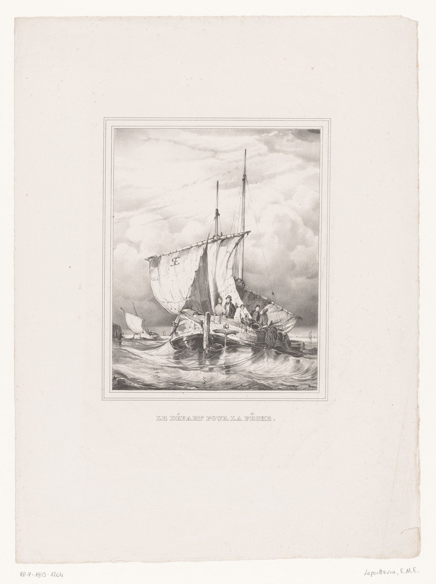 Vissersboot vertrekt voor de visvangst by Eugène Modeste Edmond Lepoittevin