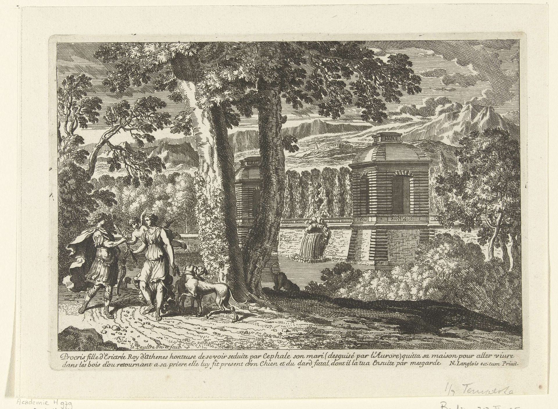 Landschap met twee tuinpaviljoens en fontein by Anonymous