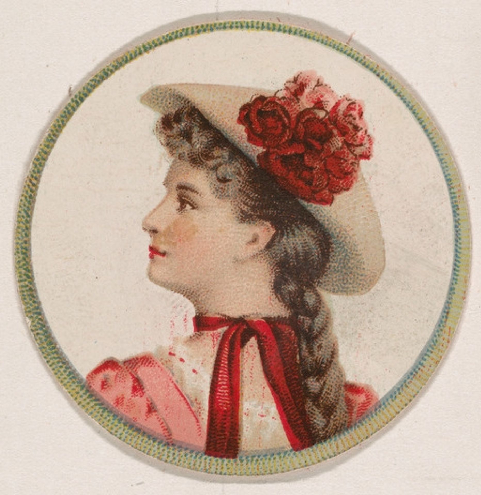 Woman wearing floral hat, from the Novelties series (N228, Type 2) issued by Kinney Bros. by Kinney Brothers Tobacco Company