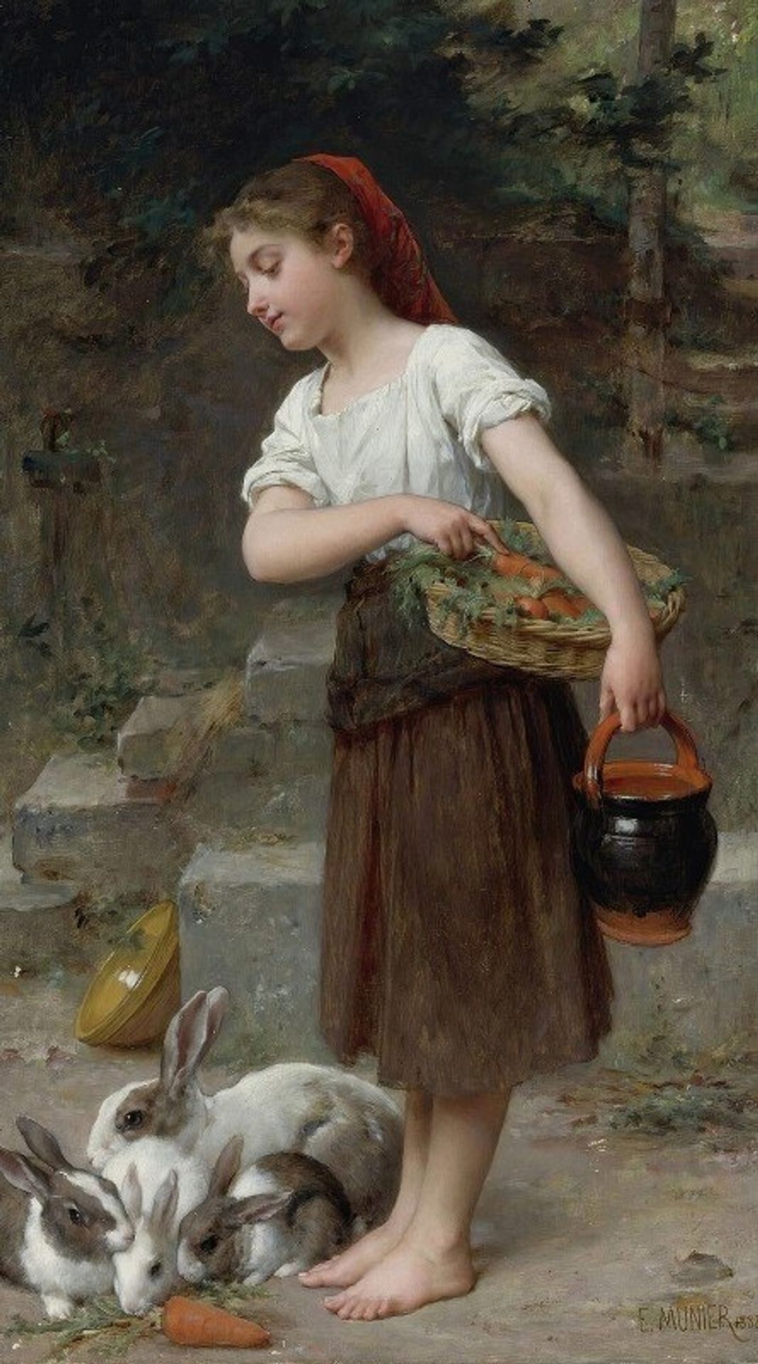 Feeding The Rabbits by Émile Munier