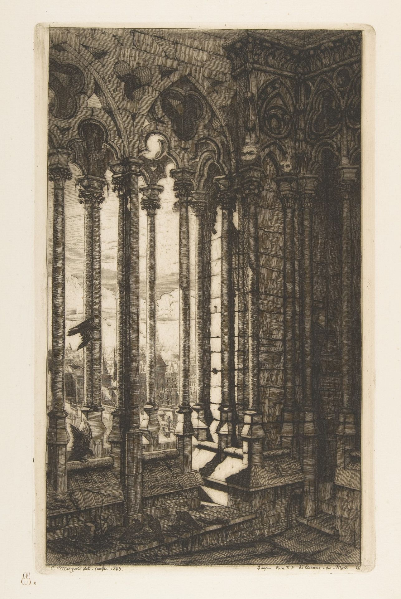 The Gallery, Nôtre-Dame Cathedral, Paris, from "Etchings of Paris" by Charles Meryon