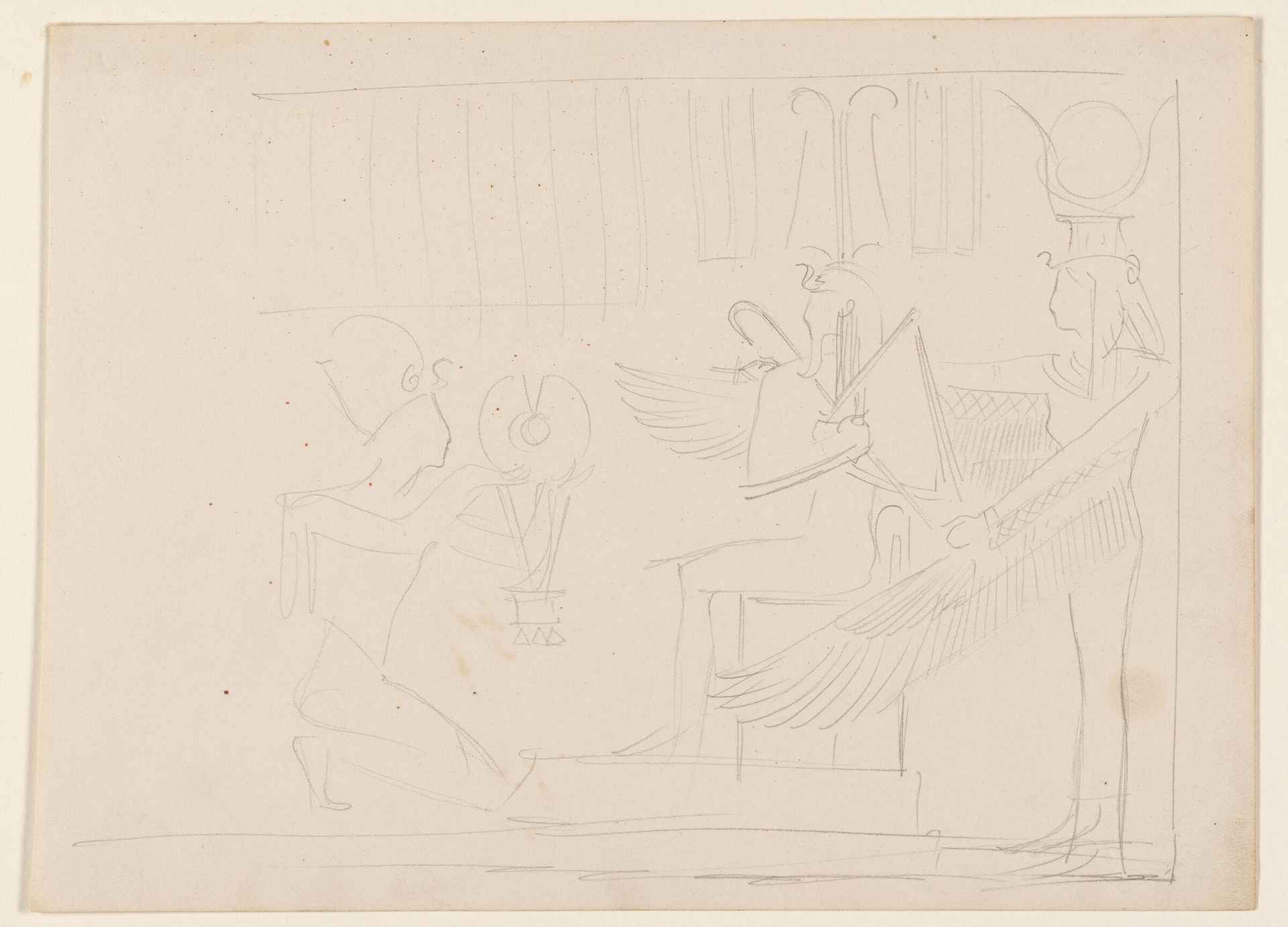 Wall Relief of Three Egyptian Figures; verso: Study of Egyptian Figure by John Singer Sargent