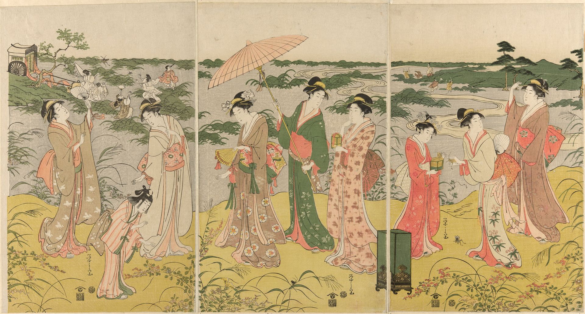 Parody of courtly insect hunt by Chōbunsai Eishi 鳥文斎栄之