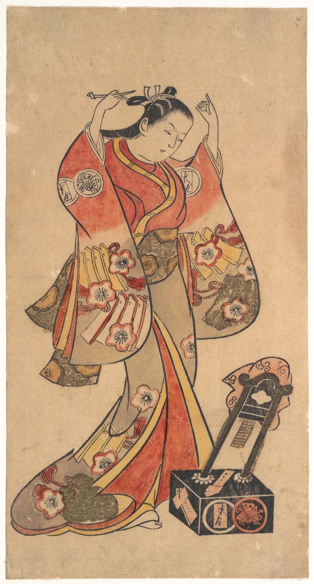 Portrait of Sanjō Kantarō in the Female Role of Yaoya Oshichi in the Play "Fuji no Takane" ("The High Peak of Mount Fuji") by Torii Kiyomasu II