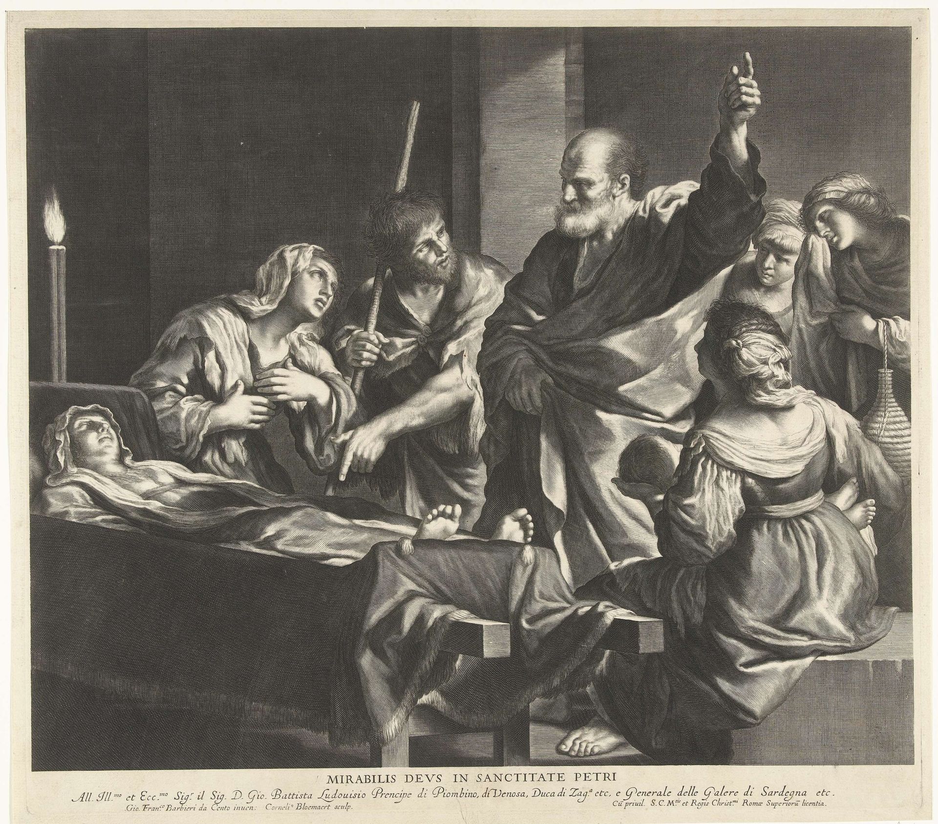 De opwekking van Tabita door de apostel Petrus by Cornelis Bloemaert