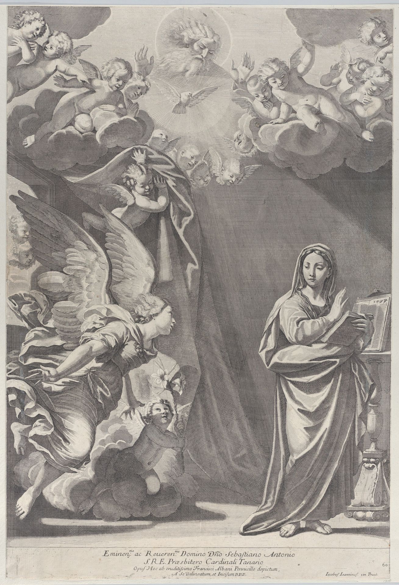 The Annunciation, with Gabriel and other angels at left and God the Father above by Giacomo-Maria Giovannini