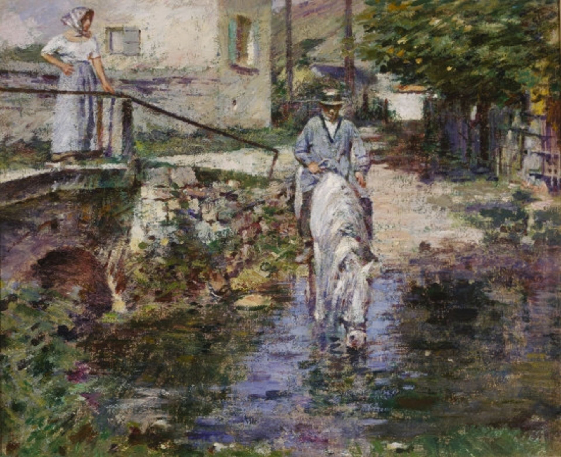 Robinson Pere Trogon and His Daughter at the Bridge by Theodore Robinson