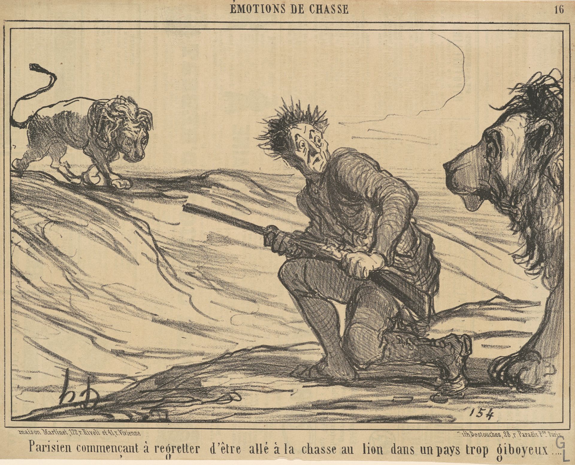 Parisien commencant a regretter ... la chasse au lion ... by Honoré Daumier