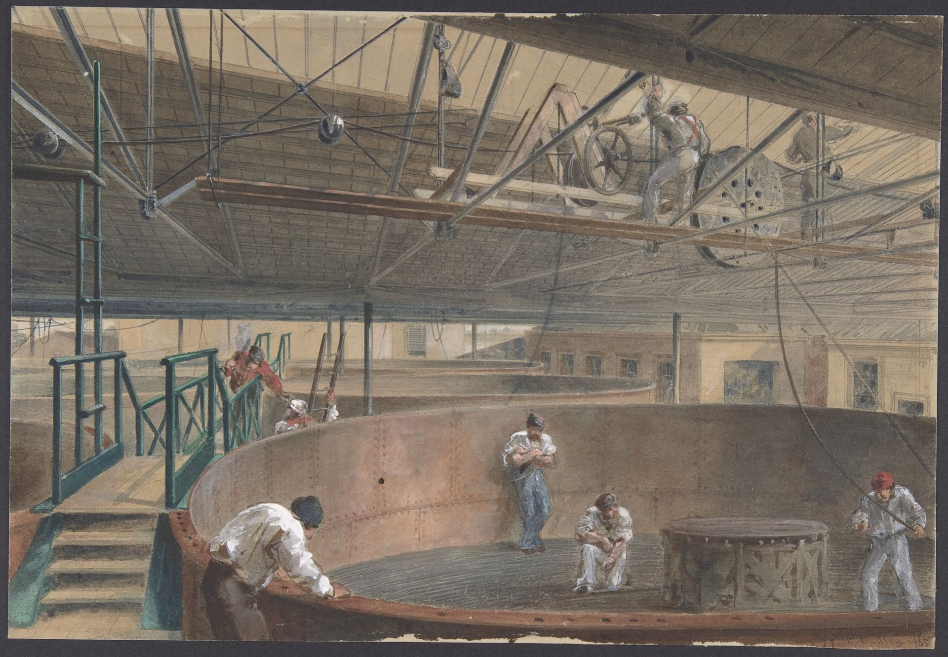 Coiling the Cable in the Large Tanks at the Works of the Telegraph Construction and Maintenance Company of Greenwich, 1865 by Robert Charles Dudley