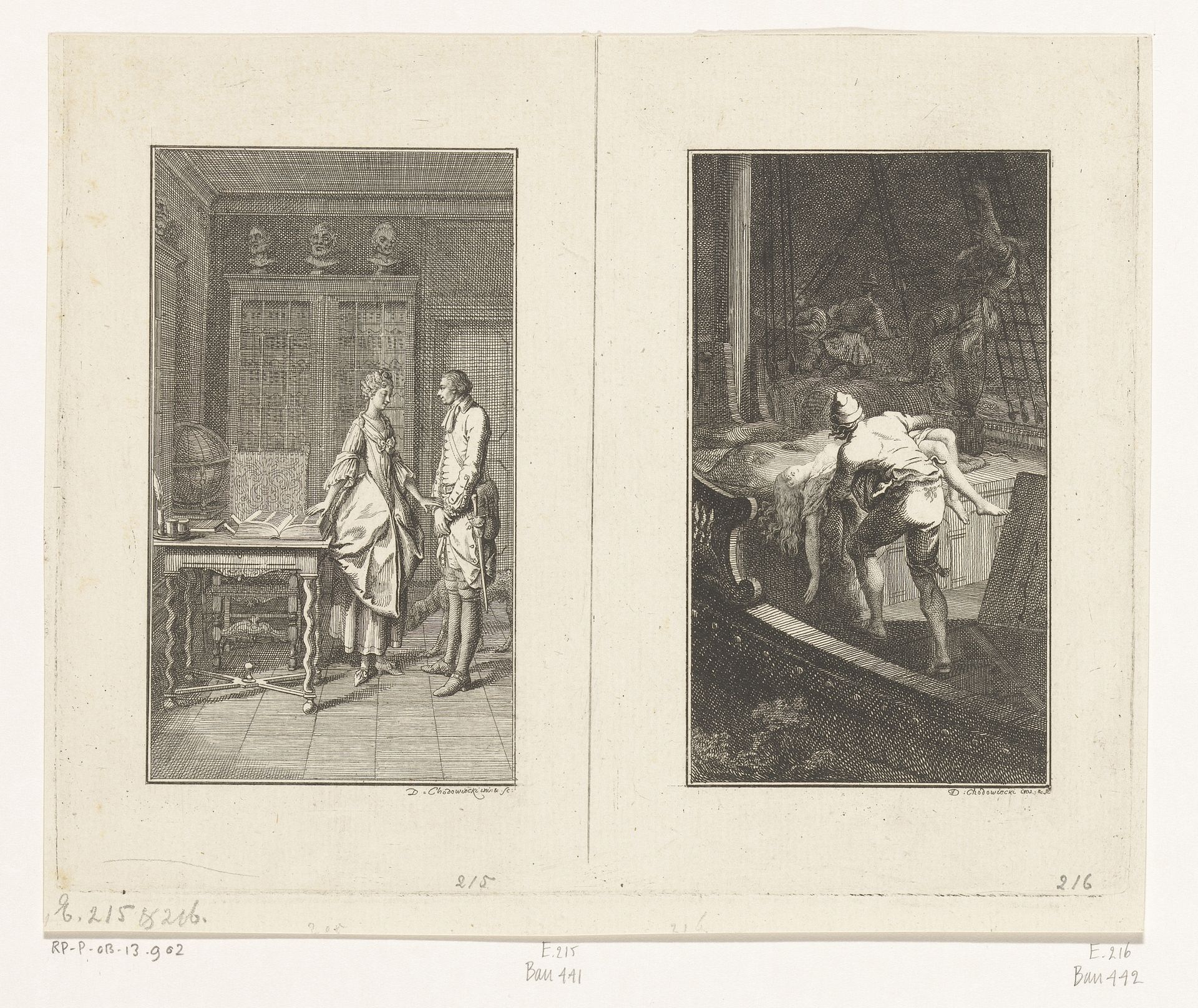 Twee scènes uit Leben, Bemerkungen und Meinungen Johann Bunkels by Daniel Nikolaus Chodowiecki