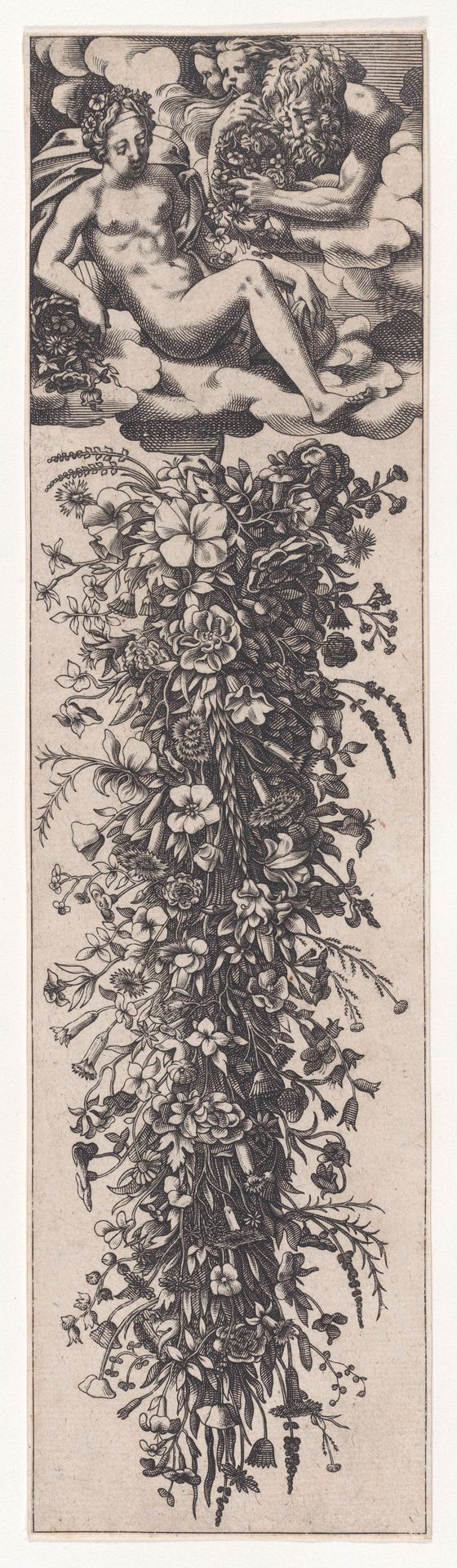 Flora Receiving Flowers and Festoon of Flowers by René Boyvin