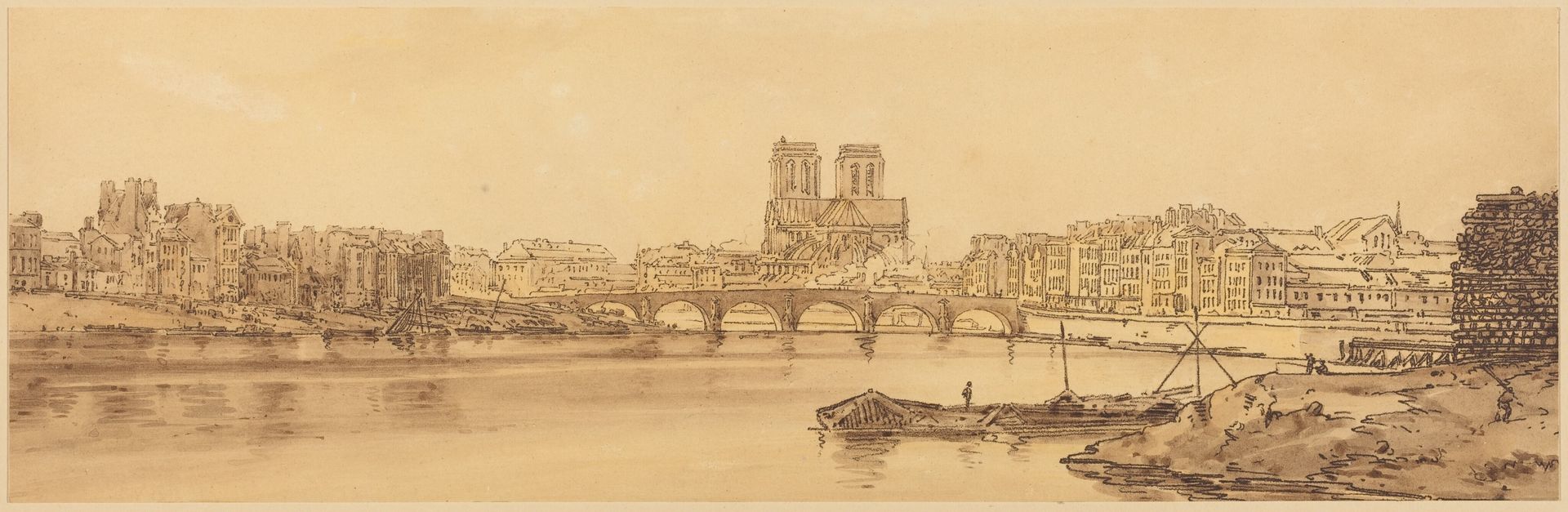 View of Pont de la Tournelle and Notre Dame Taken from the Arsnel: pl.11 by Thomas Girtin