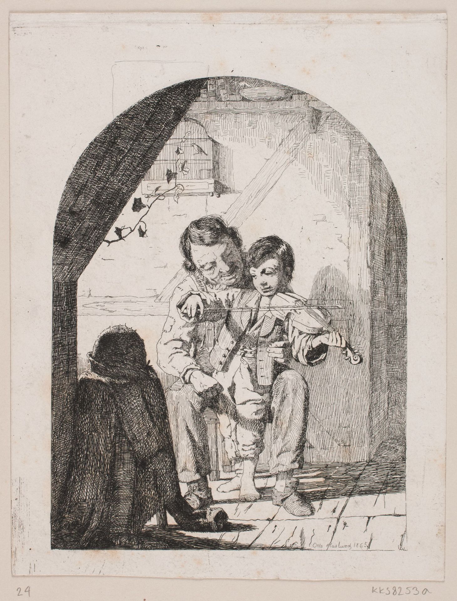 Drengen lærer at spille violin by Otto Haslund