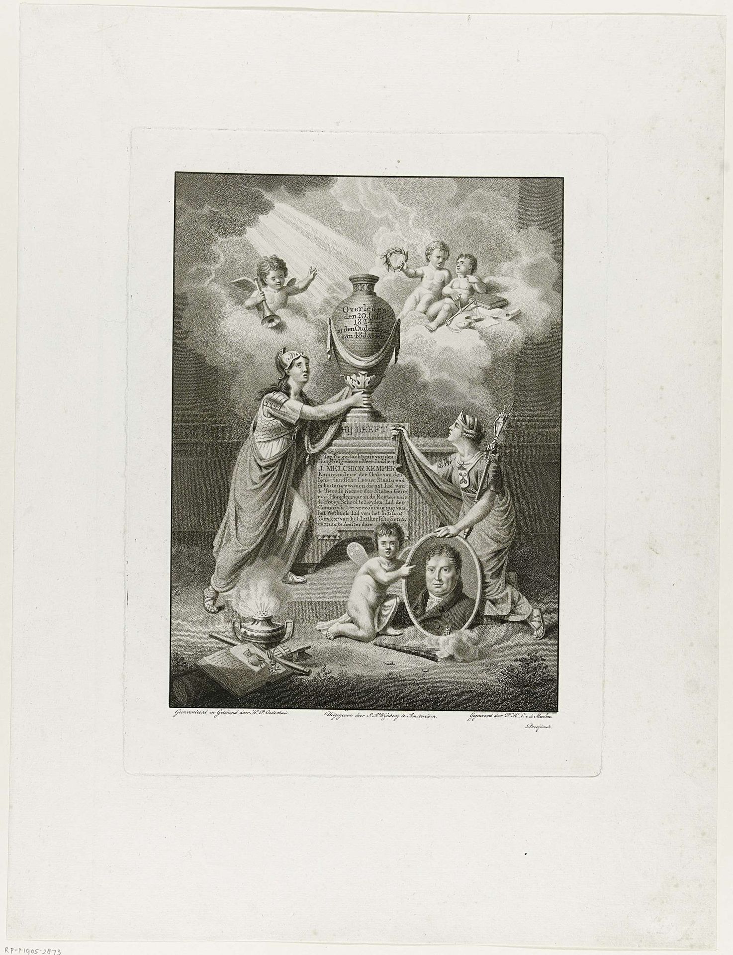 Allegorie op het overlijden van Joan Melchior Kemper, 1824 by Pieter van der Meulen
