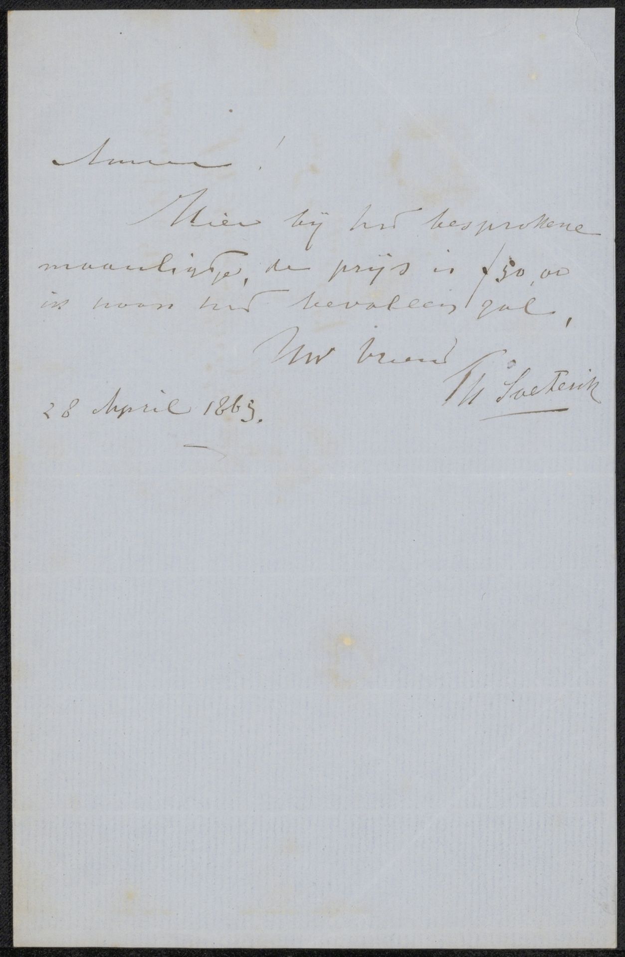 Brief aan Adrianus Wilhelmus Nieuwenhuyzen by Theodoor Soeterik