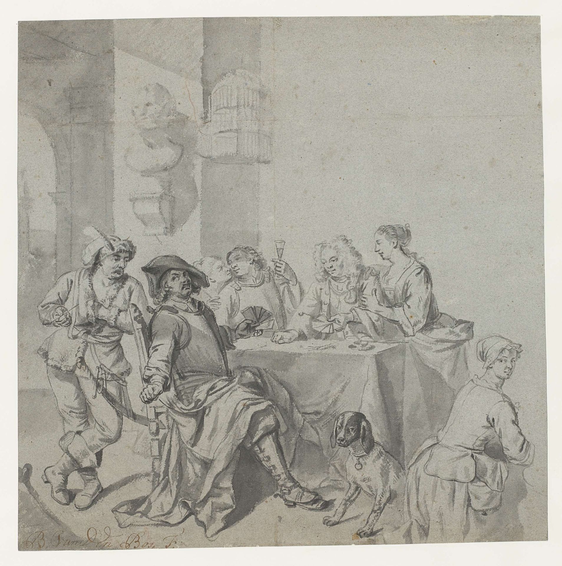 Kaartspelend gezelschap by Balthasar van den Bossche