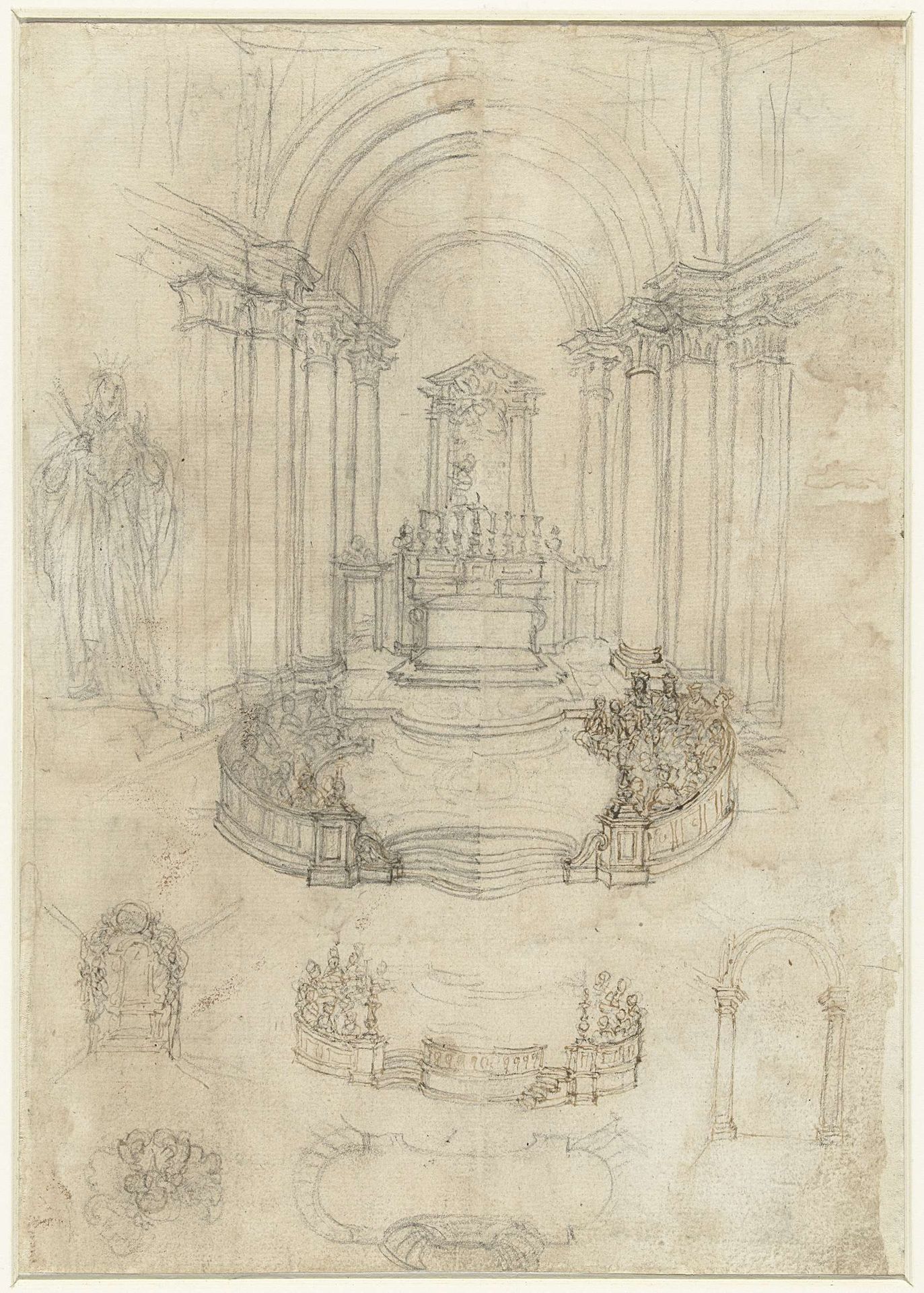 Het koor van een kerk en andere architectonische schetsen by Giovanni Battista Foggini