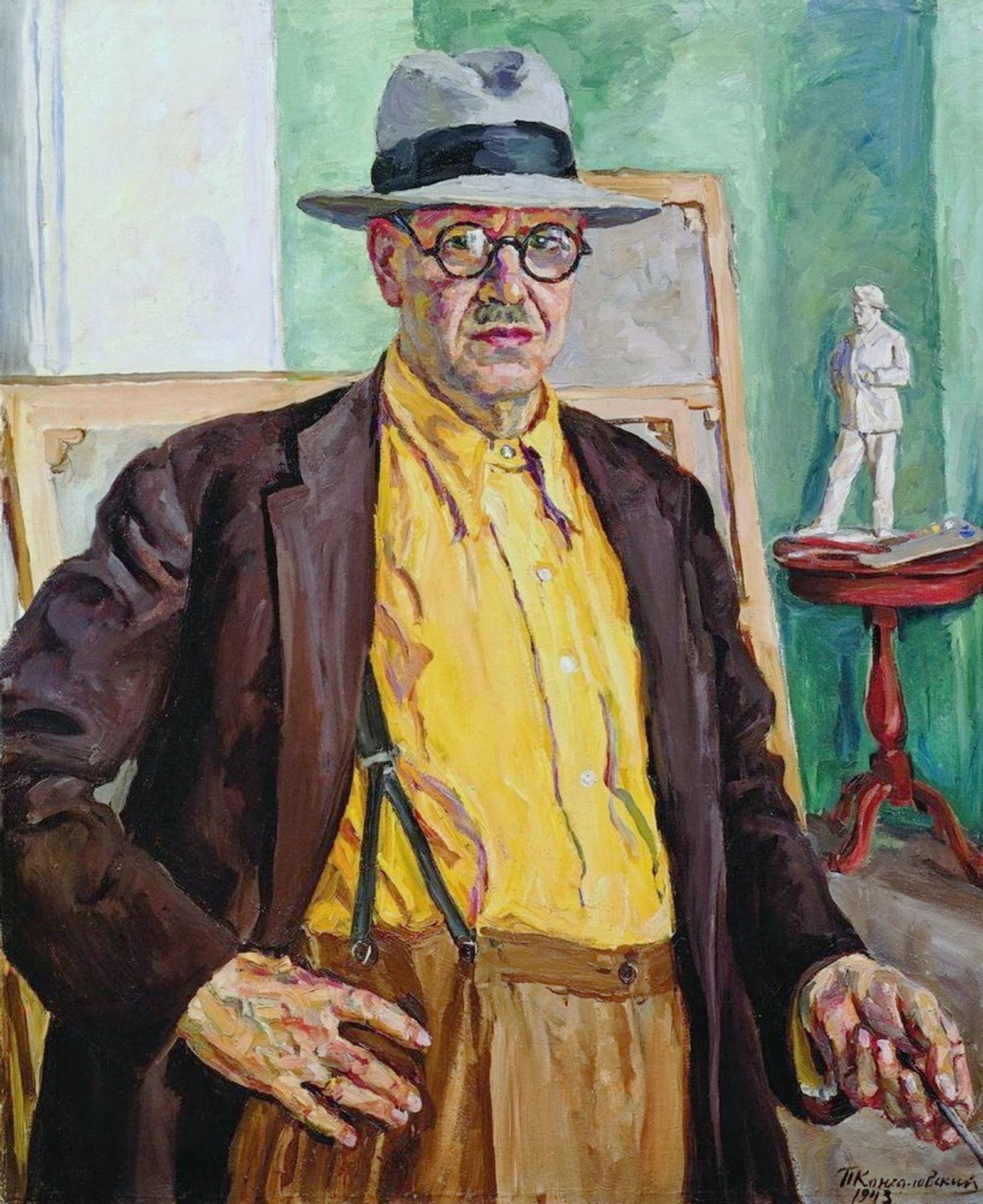 Self-portrait (in yellow shirt) by Pyotr Konchalovsky