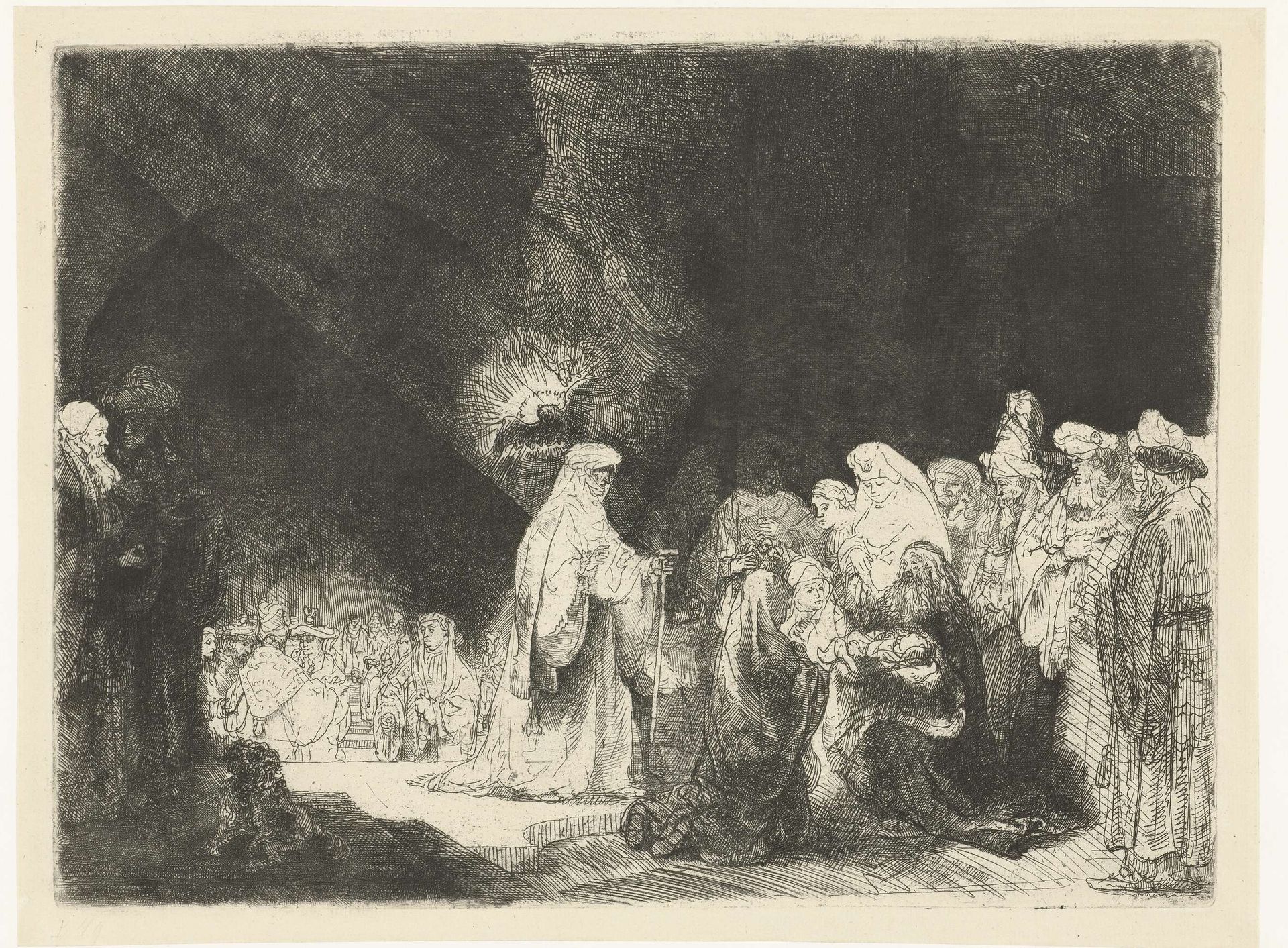 The presentation in the temple: oblong print by Rembrandt van Rijn