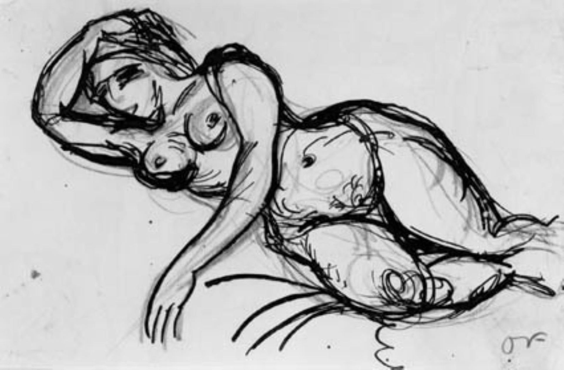 Liggende kvindelig model. by Othon Friesz