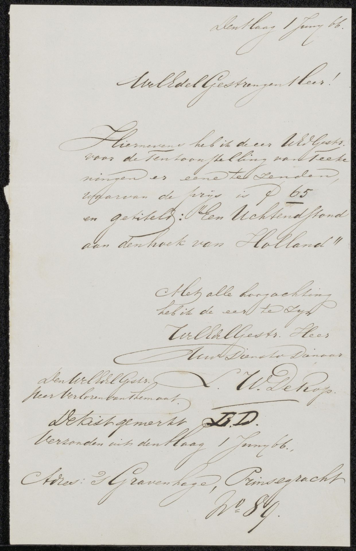 Brief aan Pieter Verloren van Themaat by Leonardus Willebrordus Derop