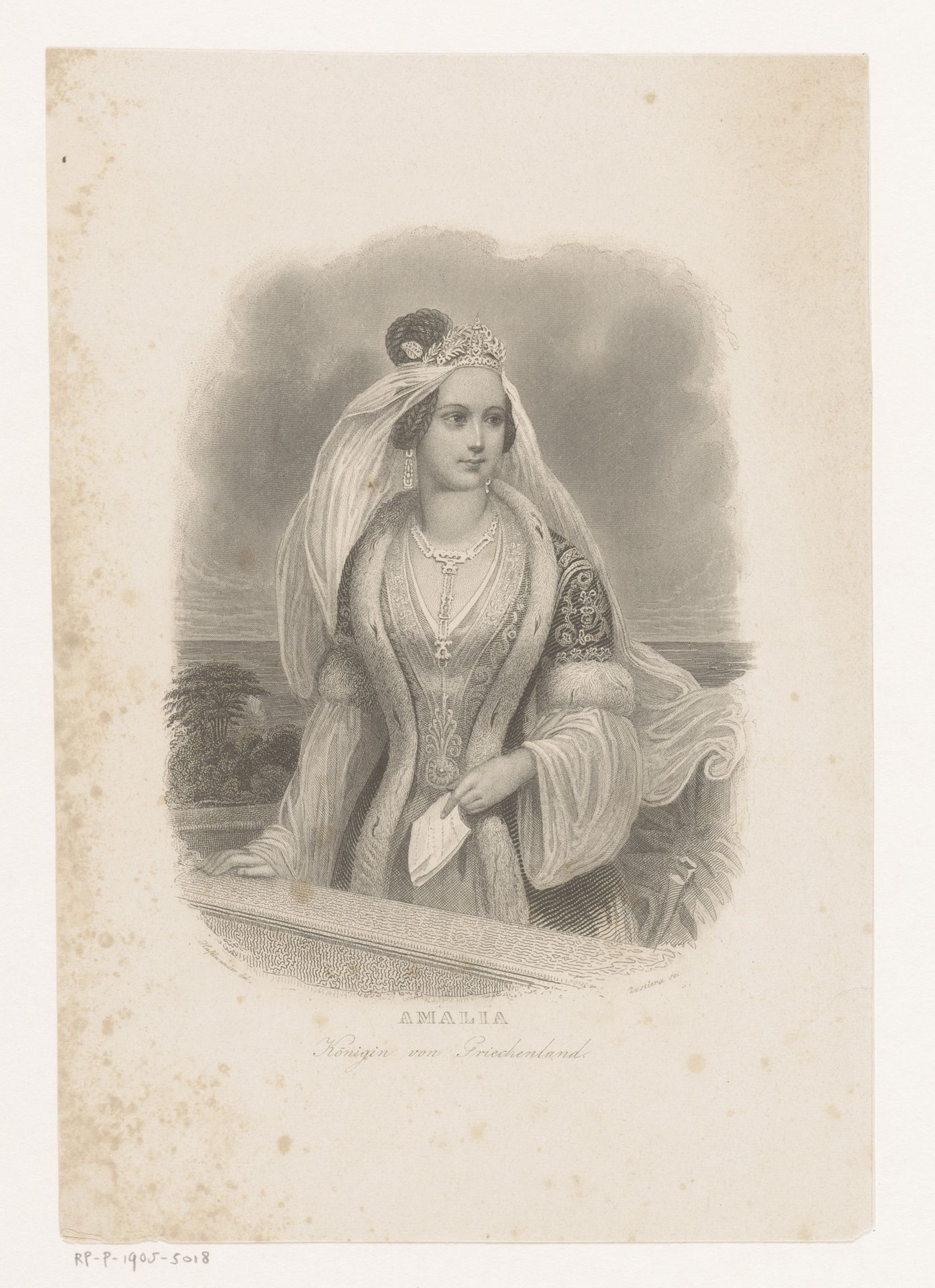 Portret van Amalia van Oldenburg, koningin van Griekenland by Franz Zastera