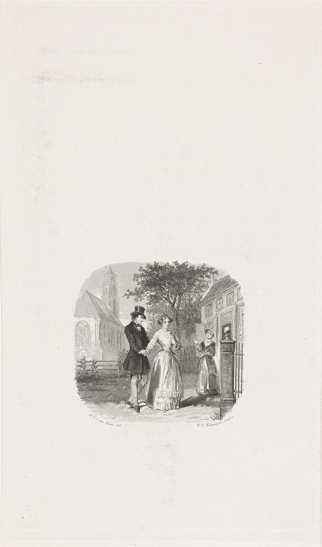 Jong paar bij een jonge vrouw by Willem Frederik Wehmeyer