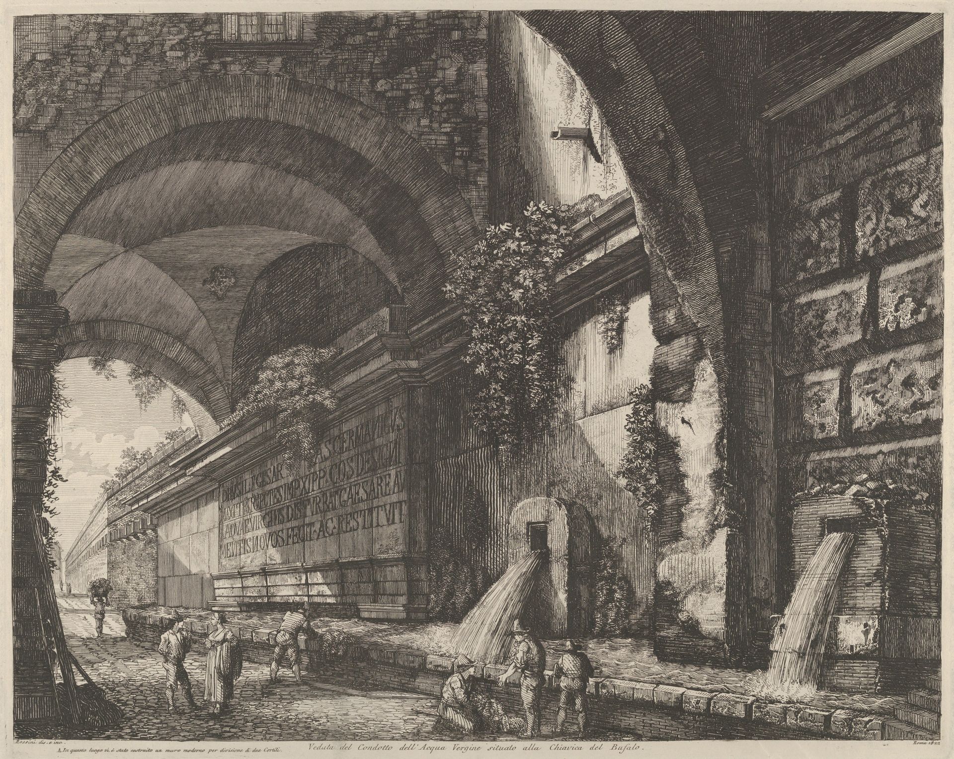 View of the ancient aquaduct and fountains situated near the Chiavica del Bufalo in Rome by Luigi Rossini
