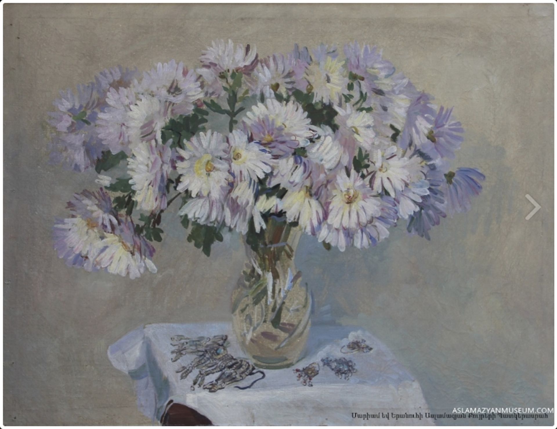 White chrysanthemums by Mariam Aslamazian