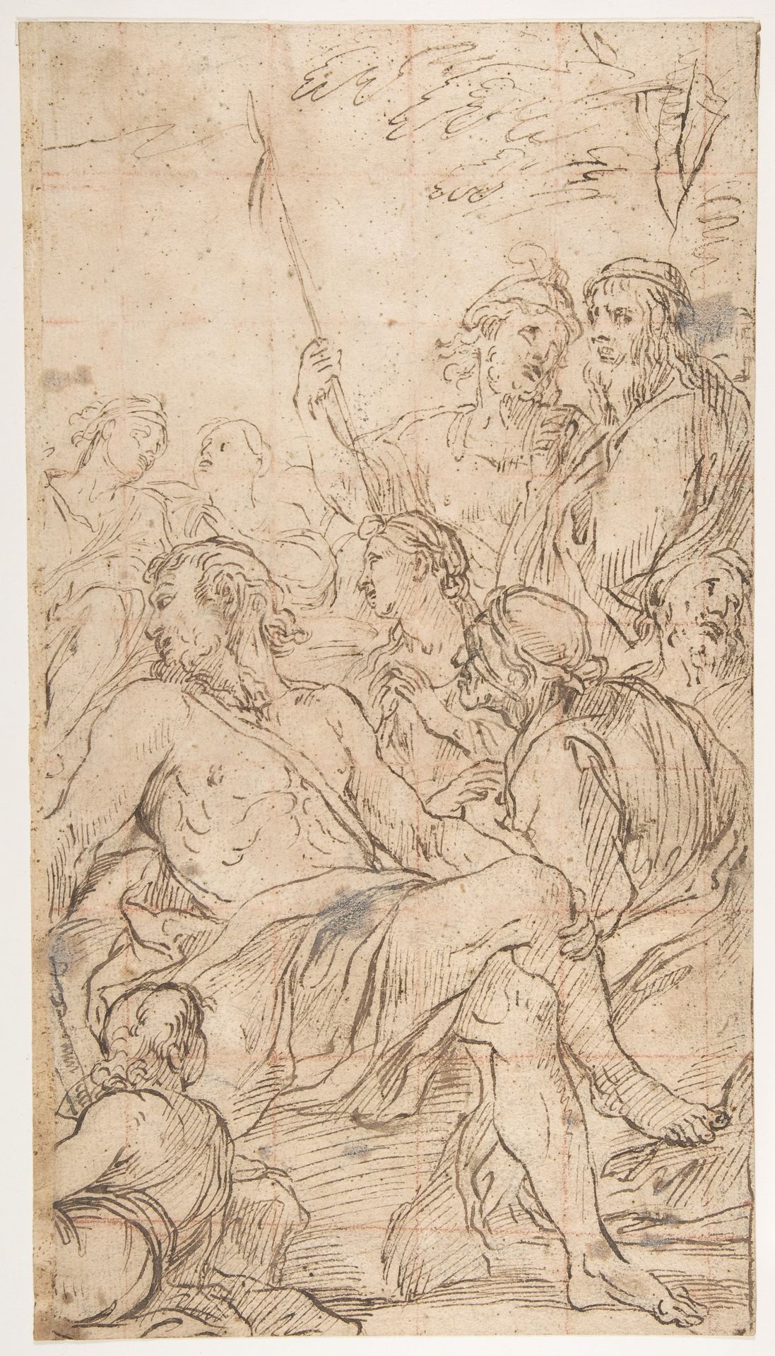 Fragment of a Composition with a Reclining Semi-Nude Man Surrounded by Soldiers and Other Onlookers in a Landscape by Luca Giordano
