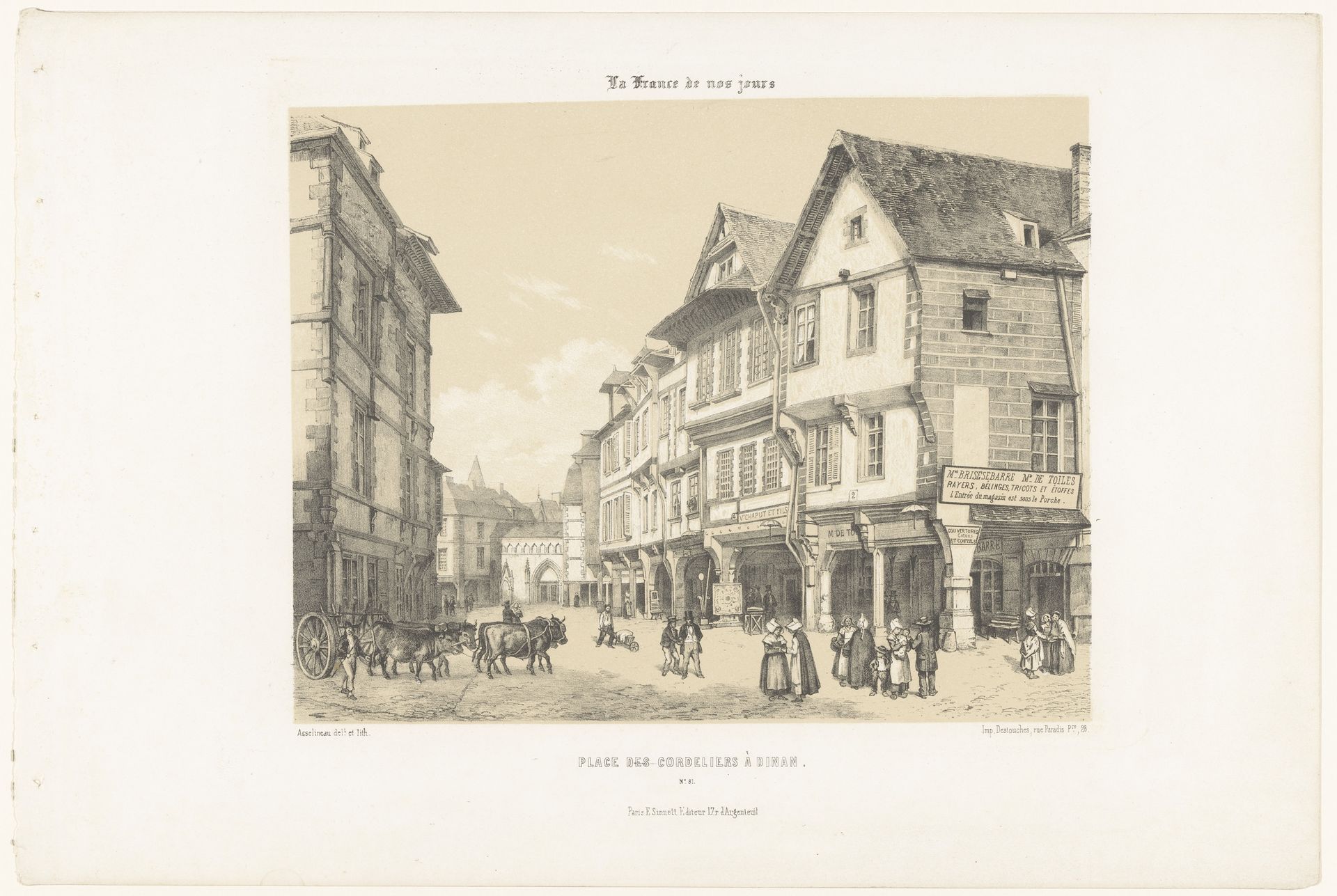 Zicht op de Place des Cordeliers in Dinan by Léon Auguste Asselineau