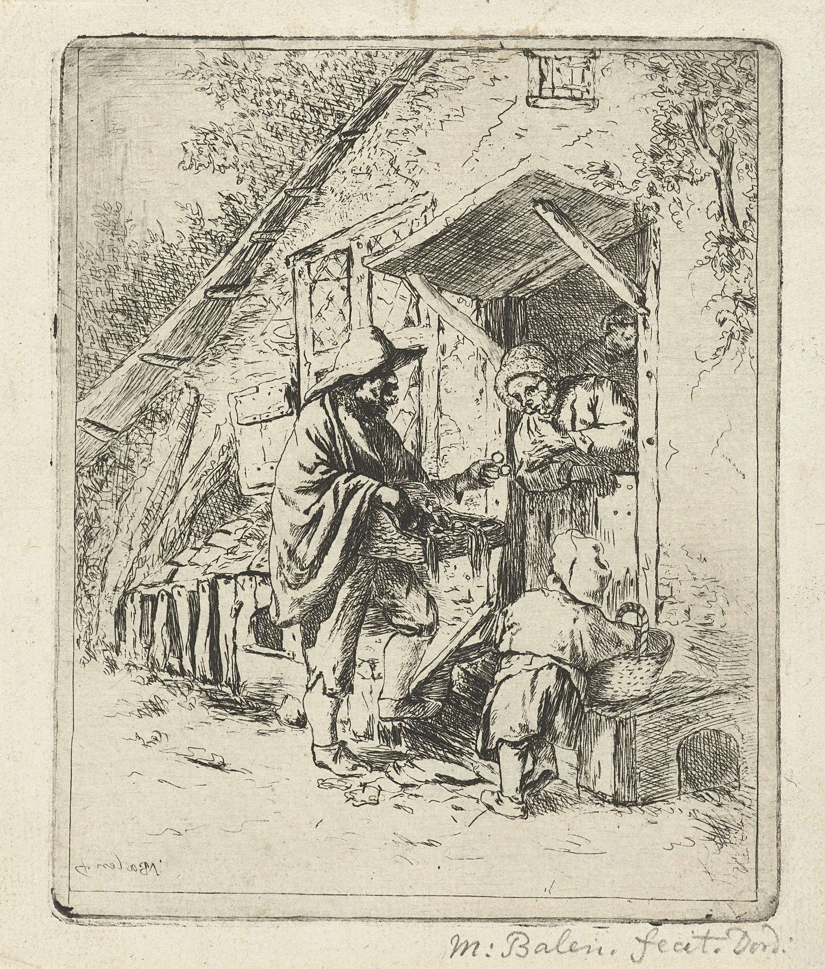 Brillenverkoper en een oude vrouw by Matthijs (1684-1766) Balen