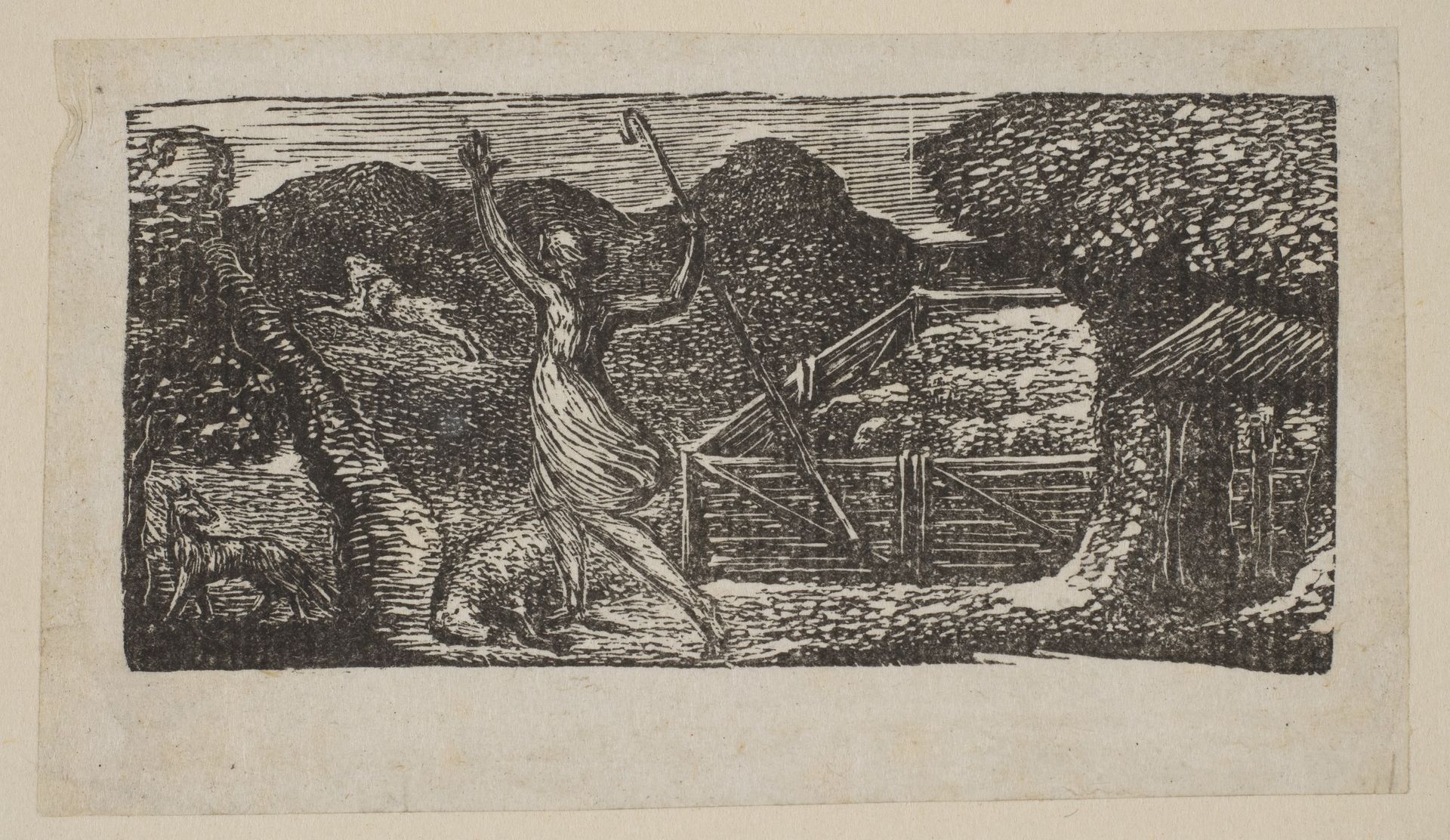 Shepherd Chases Away a Wolf, from Thornton's "Pastorals of Virgil" by William Blake
