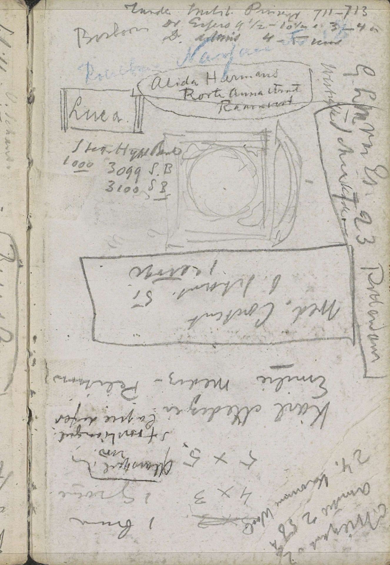 Studie van een gevel of een klok en annotaties by George Hendrik Breitner
