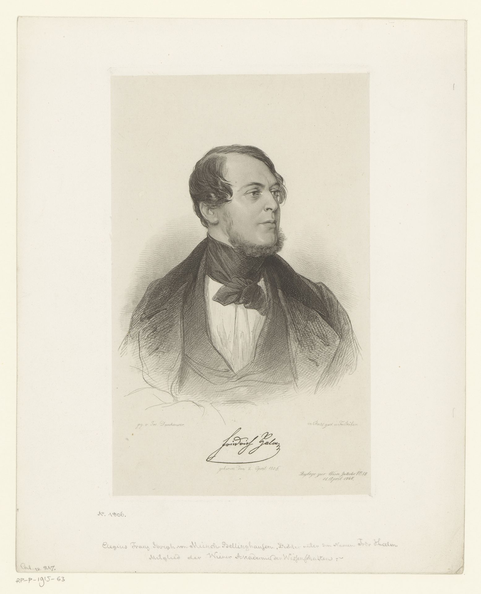 Portret van Friedrich Halm by Franz Xaver Stöber