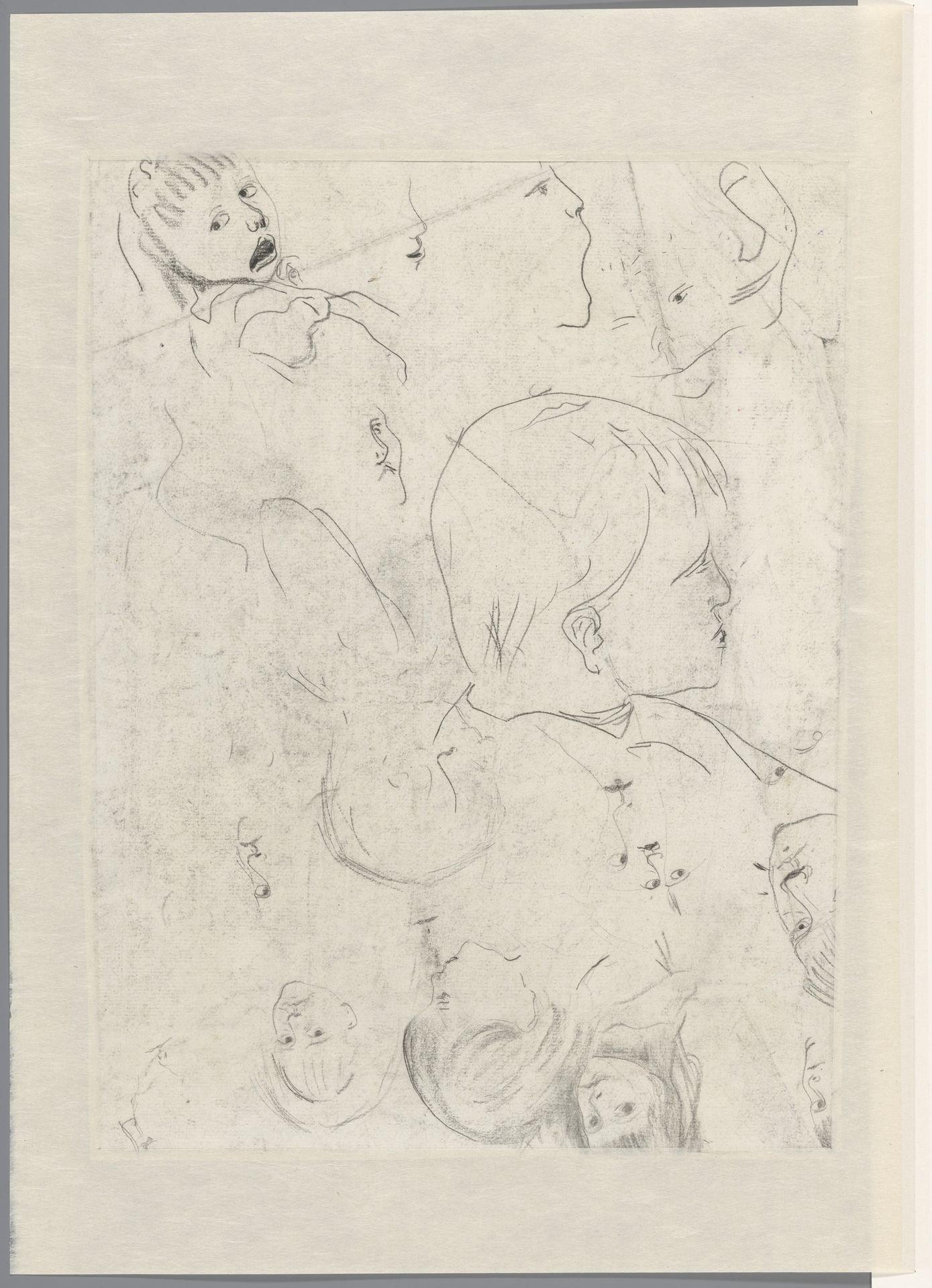 Schetsblad met kindergezichten by Carel Adolph Lion Cachet