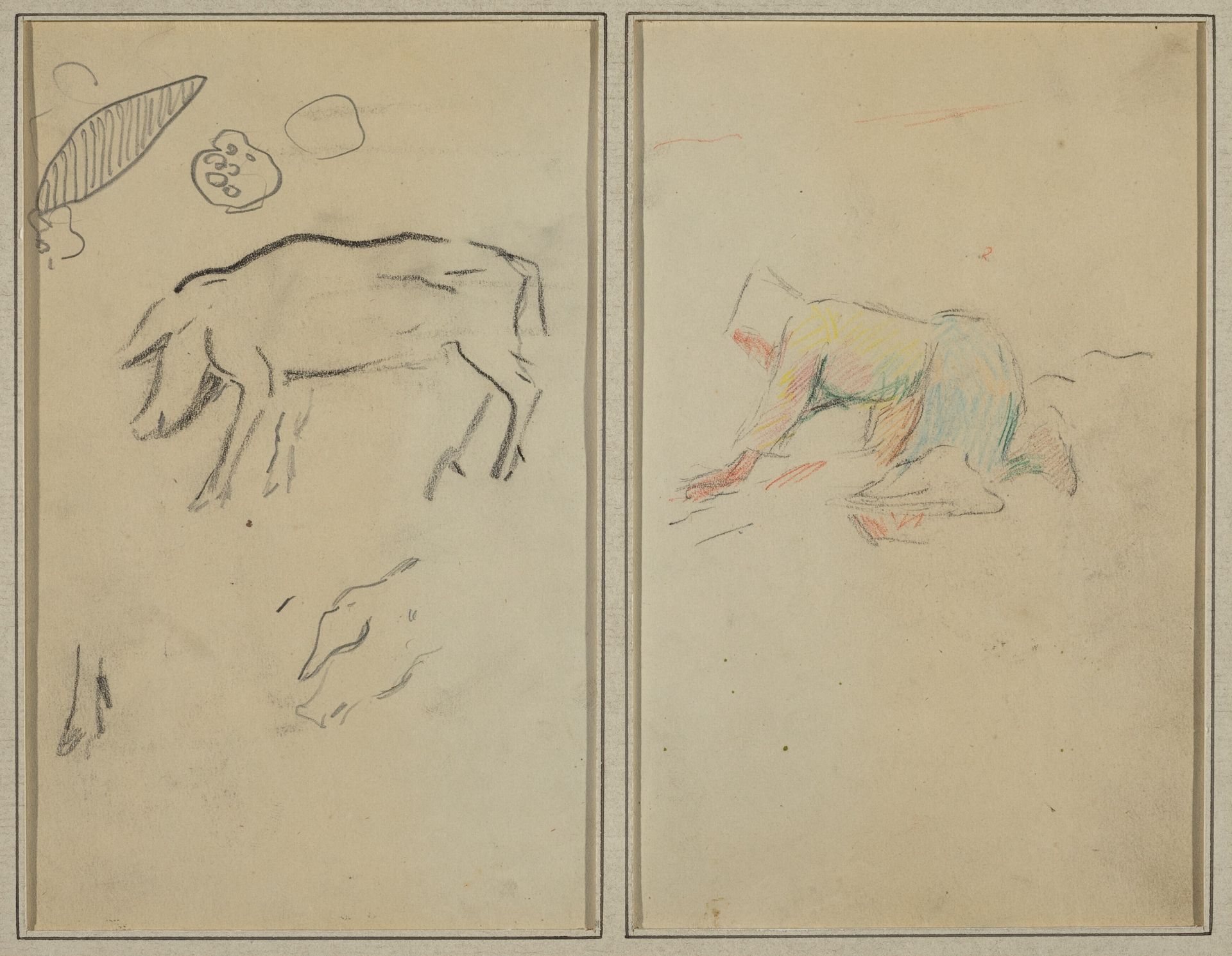 A Pig; Breton Peasant Kneeling [verso] by Paul Gauguin