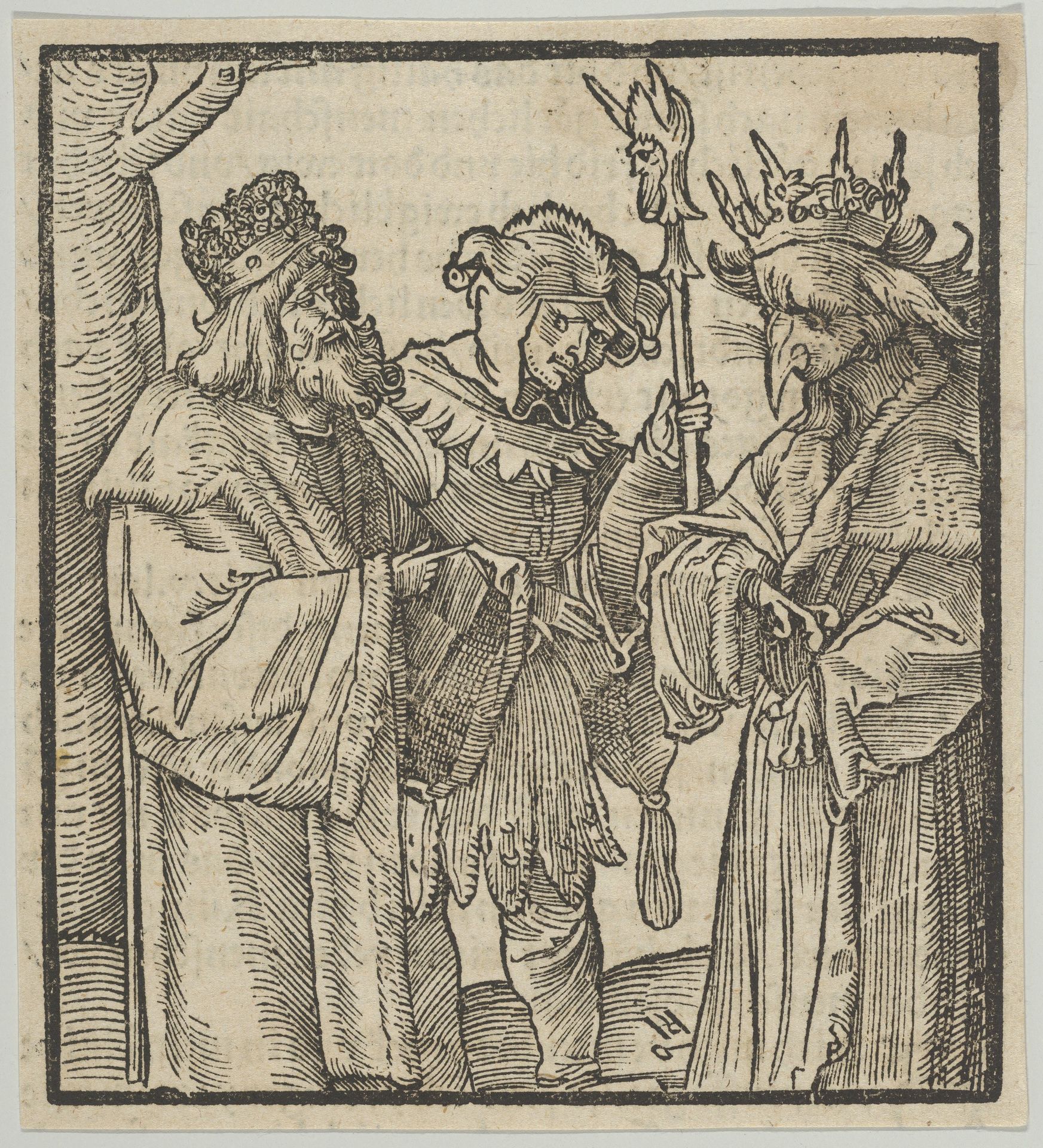 A Fool in the Service of the Devil and a Virtuous Man, from Hymmelwagen auff dem, wer wol lebt... by Hans Schäufelein