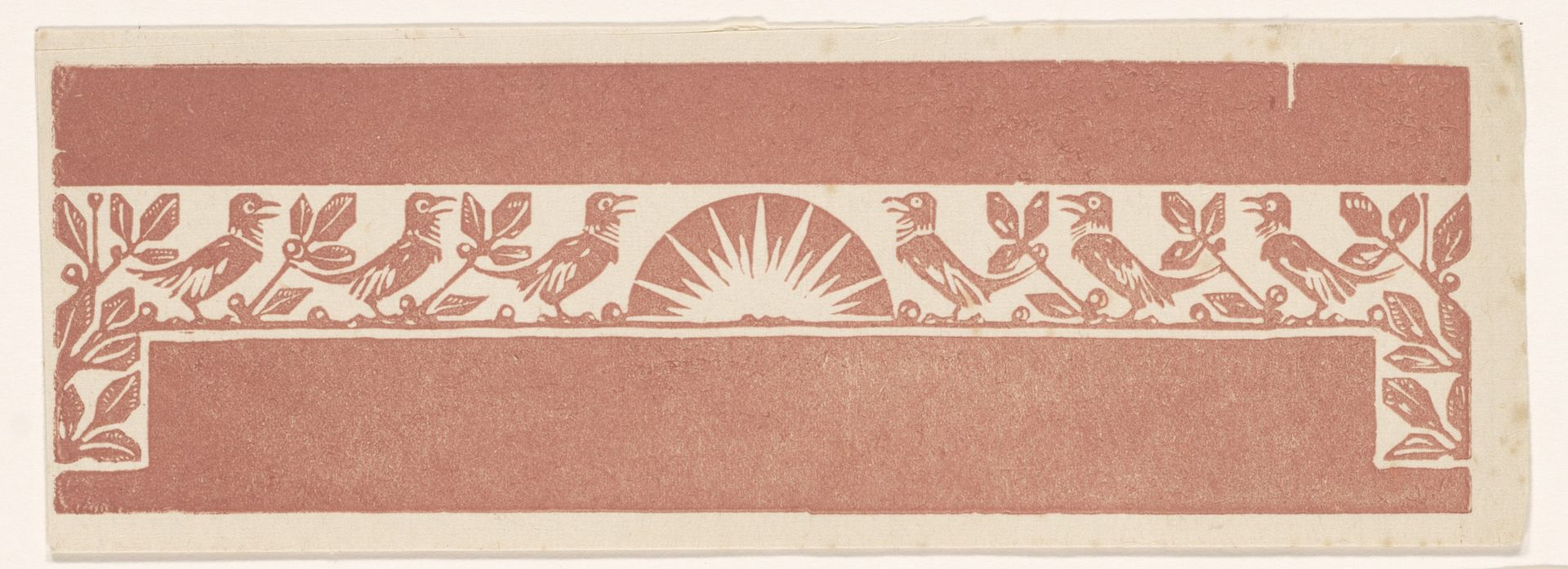 Ornamentele rand met bladeren, vogels en zon by Bernard Willem Wierink