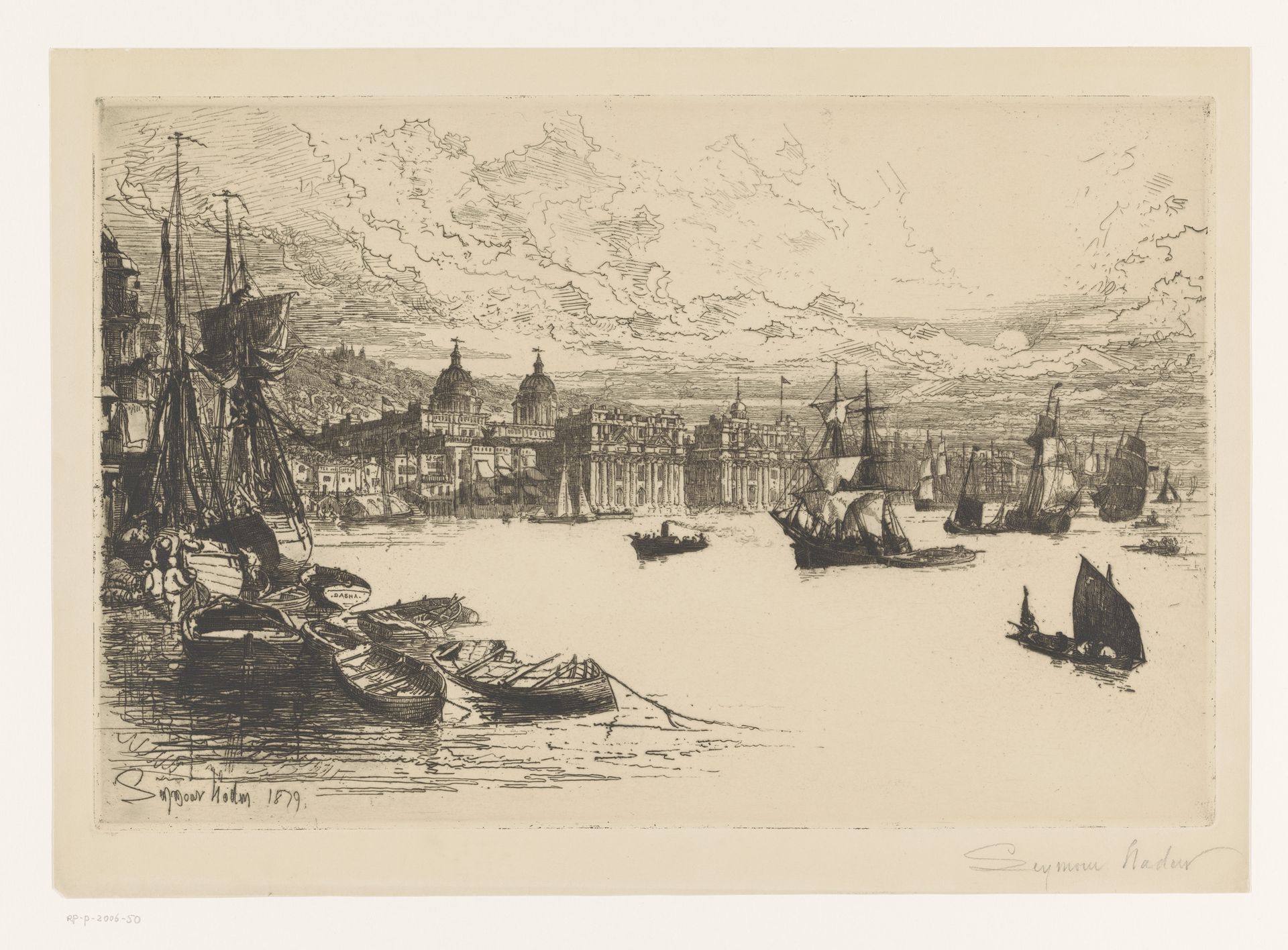 Gezicht op de haven bij Greenwich by Sir Francis Seymour Haden