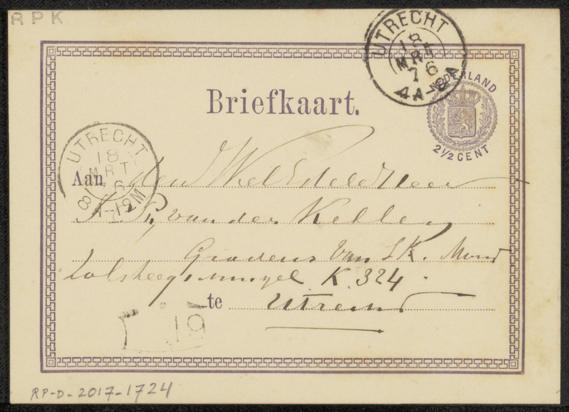 Briefkaart aan Johan Philip van der Kellen by Theodoor Soeterik
