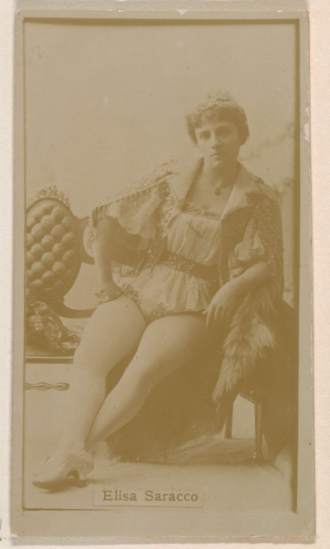 Mlle. Elisa Saracco, from the Actresses series (N245) issued by Kinney Brothers to promote Sweet Caporal Cigarettes by Kinney Brothers Tobacco Company