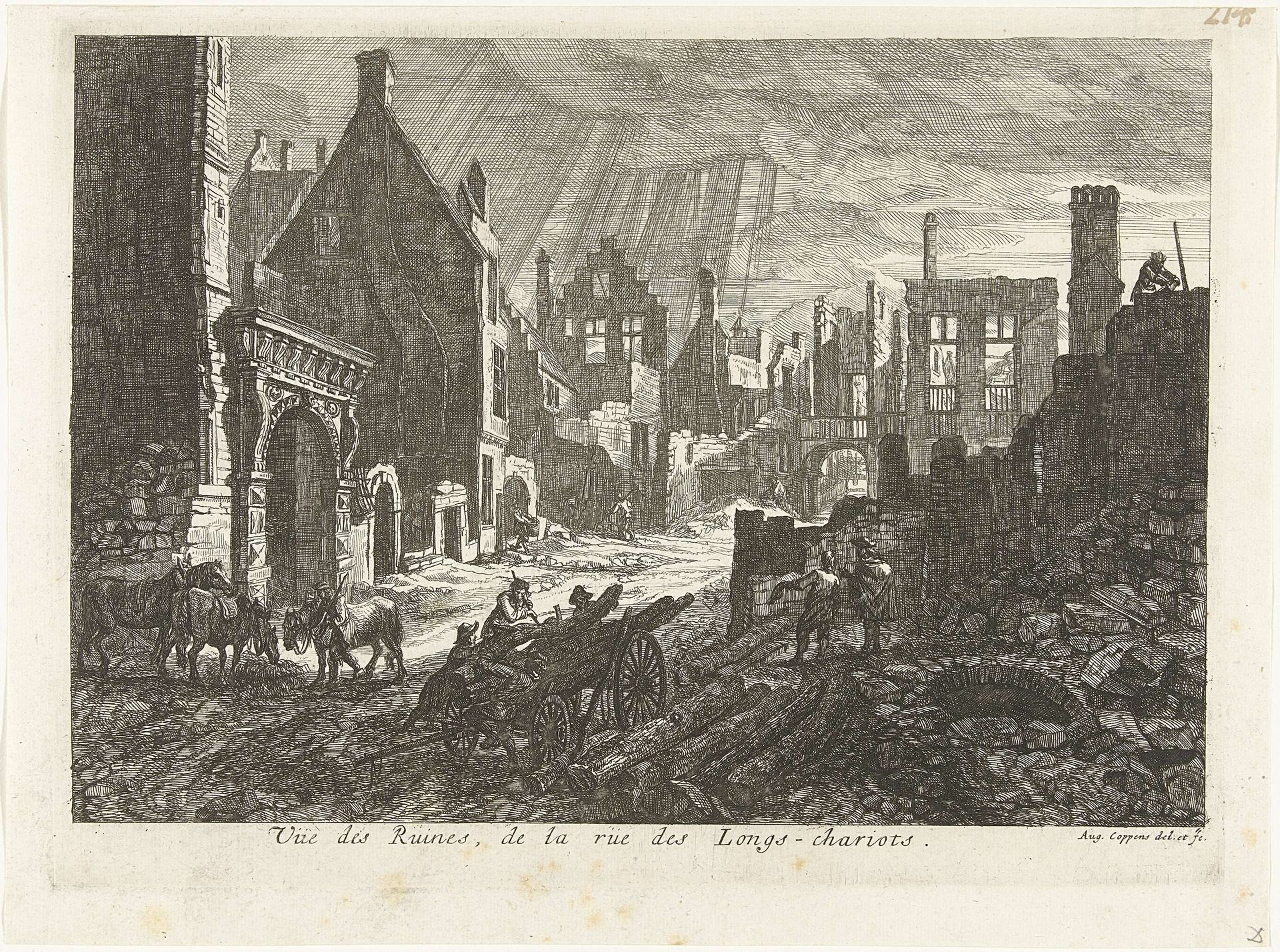 Ruïnes in de Wagenstraat te Brussel, 1695 by Augustin Coppens